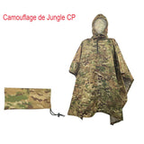 Poncho imperméable camouflage de jungle pour conditions pluvieuses, avec sac de rangement