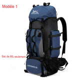 Sac à dos de randonnée bleu 90L avec bretelles rembourrées