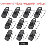 Lot de clips de bâche noirs avec mousquetons pour fixation de tente