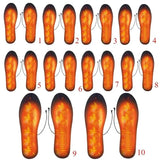 Dix paires de semelles chauffantes USB avec visuel de chaleur et connecteurs visibles
