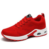 Chaussures de sport rouges pour femmes avec semelle amortissante, maille respirante
