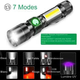 Lampe de poche multifonctionnelle avec 7 modes de lumière, y compris UV, rouge et stroboscopique