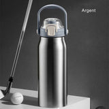 Bouteille isotherme argentée avec sac de tasse, idéale pour les sports, golf, balles de golf