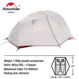 Tente de camping blanche avec détails de poids et dimensions pour 2 personnes
