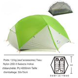 Tente de camping verte avec illustration de la structure interne et externe