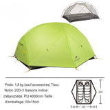 Tente de camping verte en nylon 20D-3 saisons avec indice d'étanchéité PU 4000mm