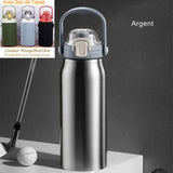Bouteille isotherme argentée avec sac de tasse, accessoires de golf, balles de golf
