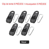Lot de clips de bâche noirs avec mousquetons pour fixation de tente