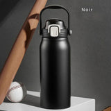 Bouteille isotherme noire avec sac de tasse, idéale pour les sports, baseball, batte, balle