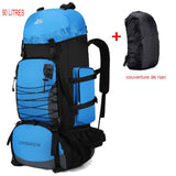 Sac à dos de randonnée bleu clair 90L avec housse de pluie
