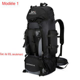 Sac à dos de randonnée noir 90L avec poches spacieuses