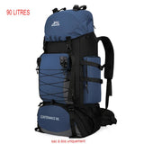 Sac à dos de randonnée bleu 90L avec poches latérales