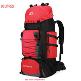 Sac à dos de randonnée rouge 90L avec poches latérales