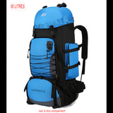 Sac à dos de randonnée bleu clair 90L avec compartiments multiples