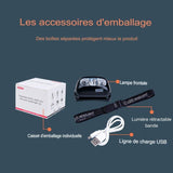 Accessoires d'emballage de la lampe frontale, incluant une boîte de protection et un câble USB