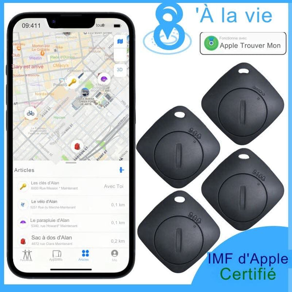 Application mobile affichant la position des articles avec localisateurs de clés Bluetooth AIYATO, compatible Apple Find My