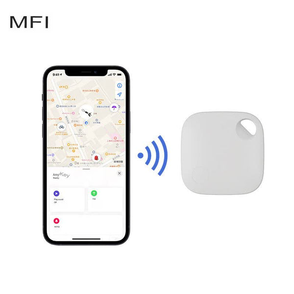 Application affichant la localisation de l'objet et étiquette intelligente blanche, idéal pour retrouver des articles perdus