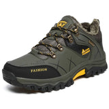 Chaussures de randonnée vert armée pour homme, cuir imperméable avec doublure chaude