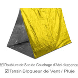 Abri d’urgence pliable en couverture de survie dorée et argentée
