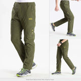 Pantalon cargo vert armée pour homme, idéal pour activités en plein air, vue de profil et arrière