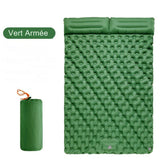 Matelas gonflable vert armée avec oreiller intégré et sac de rangement pour les activités de plein air