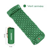 Matelas de camping vert armée avec oreiller intégré et sac de transport compact