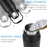 Bouteille isotherme avec bouchon étanche en silicone, facile à remplir de glace, nettoyage aisé