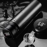 Bouteille d'eau thermique 1L noire avec affichage numérique de la température, idéal pour la randonnée