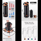 Bouteille isotherme avec capacité de 600 ml, garde chaud et froid
