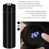 Bouteille thermos noire avec affichage LED de la température, autonomie de la batterie de 500 jours