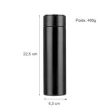 Bouteille thermos noire de 500 ml avec dimensions, hauteur de 22,5 cm et poids de 400 g