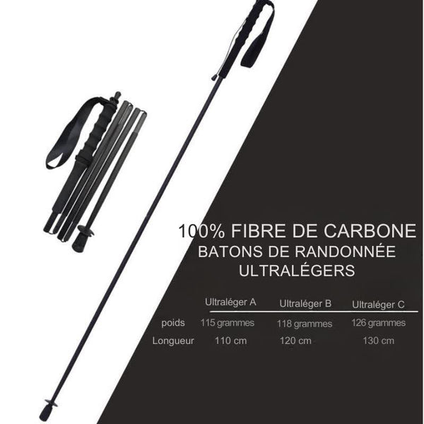 Bâton de randonnée ultra léger en fibre de carbone avec caractéristiques