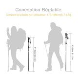 Bâton de randonnée réglable adapté aux utilisateurs de 173 à 198 cm, avec silhouettes