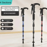 Bâtons de randonnée en aluminium, réglable en hauteur, suspension à ressort