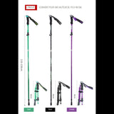 Bâtons de randonnée pliables en vert, noir et violet, longueur réglable