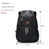 Sac à dos multifonction noir de 15 pouces avec charge maximale de 30 kg