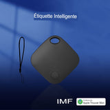 Étiquette intelligente noire avec attache, fonctionnant avec Apple Find My