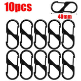 Lot de 10 mousquetons noirs 40 mm, serrure sécurisée, accessoires légers pour camping et plein air