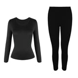 Ensemble thermique noir pour femmes, haut et pantalon manches longues