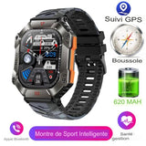 Montre intelligente GPS avec bracelet camouflage noir et cadran multifonction
