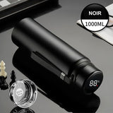 Bouteille d'eau thermique noire 1L avec affichage de température 88°C, idéale pour les échecs