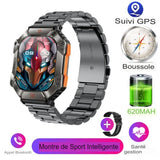Montre intelligente GPS avec bracelet en acier noir et cadran moderne