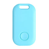 Traceur GPS Bluetooth couleur bleu clair, design rectangulaire avec bouton rond intégré