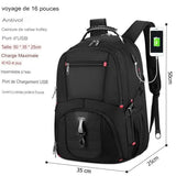Sac à dos multifonction noir avec port USB et capacité de charge maximale de 40 kg