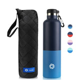 Bouteille isotherme bleue avec étui de protection, idéale pour le sport