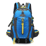 Sac à dos bleu de randonnée 40 L, avec poches multiples et fermeture éclair jaune