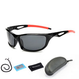 Lunettes de soleil polarisées avec verres noirs et branches rouges