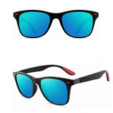 Lunettes de soleil polarisées noires avec verres miroir bleus
