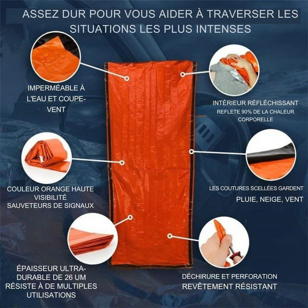 Caractéristiques du sac de couchage d'urgence pour situations intenses