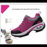 Chaussures de sécurité anticollision pour femmes, avec semelles épaisses et design en rose et noir